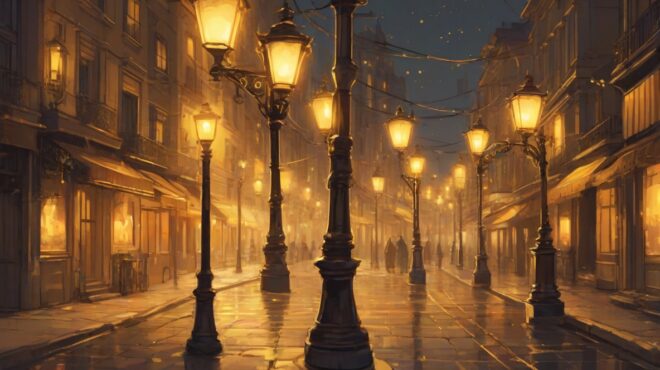 Golden streetlamps