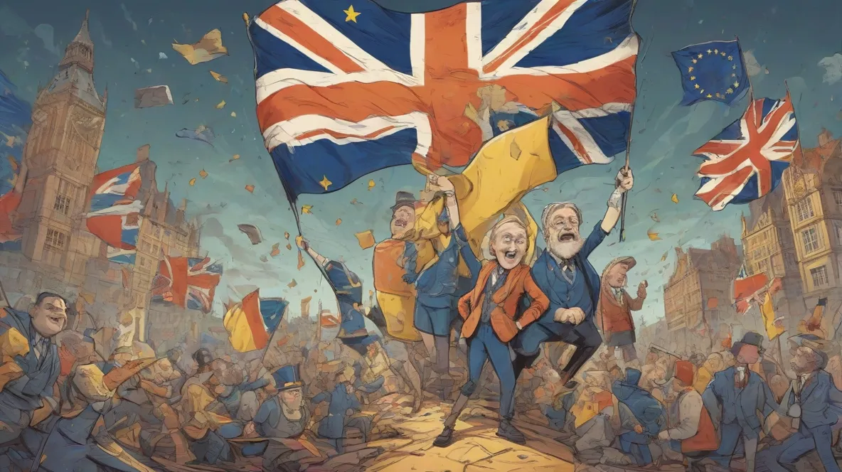 Ilustracja Brexitu jako znaczącego wydarzenia we współczesnej historii Europy. Obraz powinien skupiać się na koncepcji zmiany i transformacji, symbolizując niepewność i nieprzewidywalność. Powinien podkreślać temat podziału i separacji, a także nowych początków i konfliktu wewnętrznego. Ilustracja powinna uchwycić istotę Brexitu jako katalizatora refleksji nad decyzjami i ich konsekwencjami.